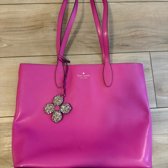 Kate Spade Hot Pink Leather Tote – Includes Glitter Flower Charm! - Picture 1 of 3
